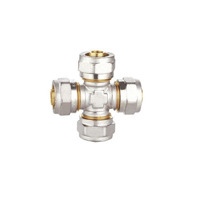 Pex Al Pex Pirinç Sıkıştırma Ek Parçaları Eşit Çaplı Dört Yollu PF5010